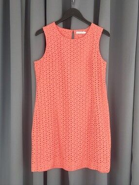 Alfred Sung Orange Square Eyelet Sleeveless Shift Dress Size 12